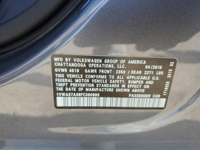 2015 VOLKSWAGEN PASSAT S  