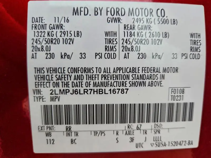 2017 LINCOLN MKX RESERVE  