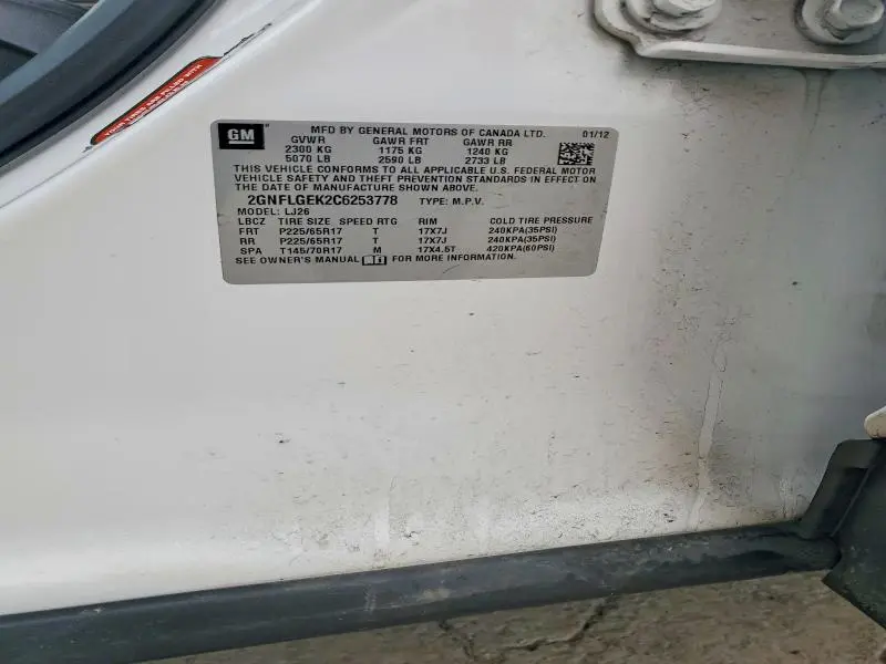 2012 CHEVROLET EQUINOX LTZ  