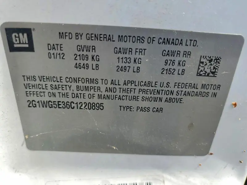 2012 CHEVROLET IMPALA LT  