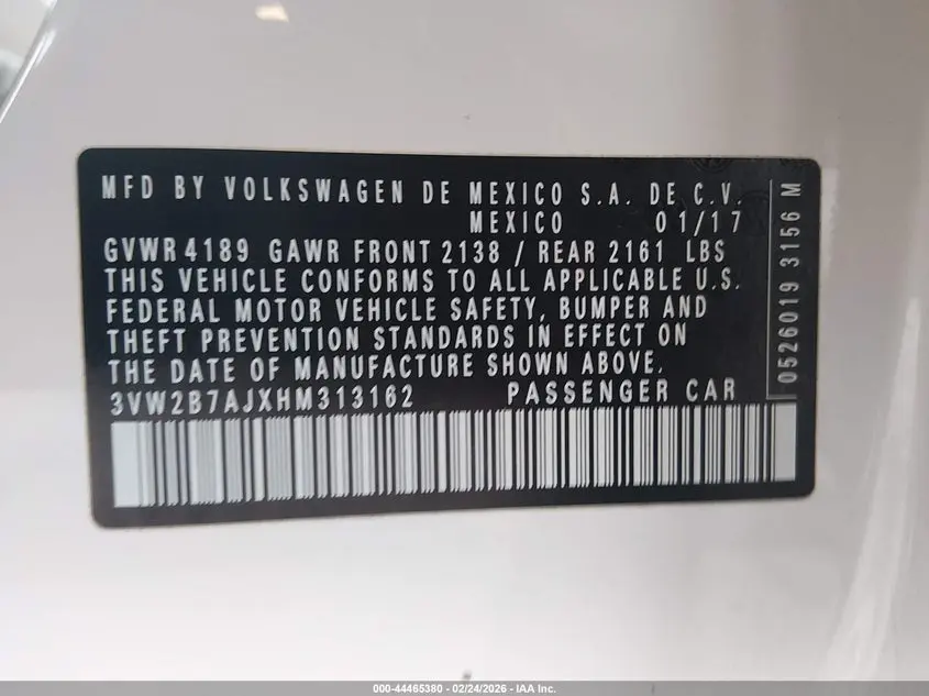 2017 VOLKSWAGEN JETTA 1.4T S