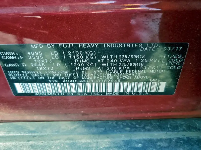 2017 SUBARU OUTBACK 2.5I LIMITED  