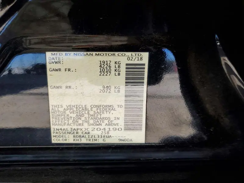2018 NISSAN ALTIMA 2.5 SV  