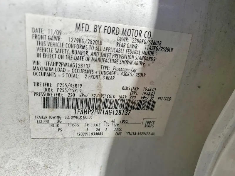 2010 FORD TAURUS LIMITED  