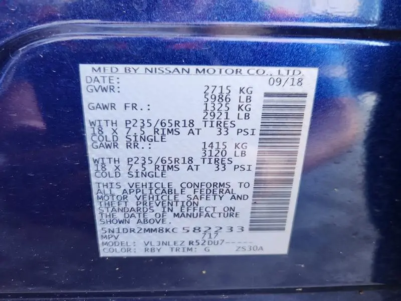 2019 NISSAN PATHFINDER SV  
