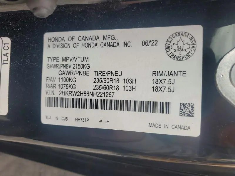 2022 HONDA CR-V EXL  