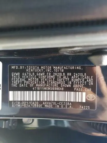 2019 TOYOTA CAMRY L  