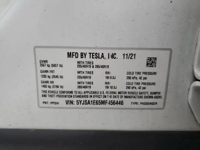 2021 TESLA MODEL S   
