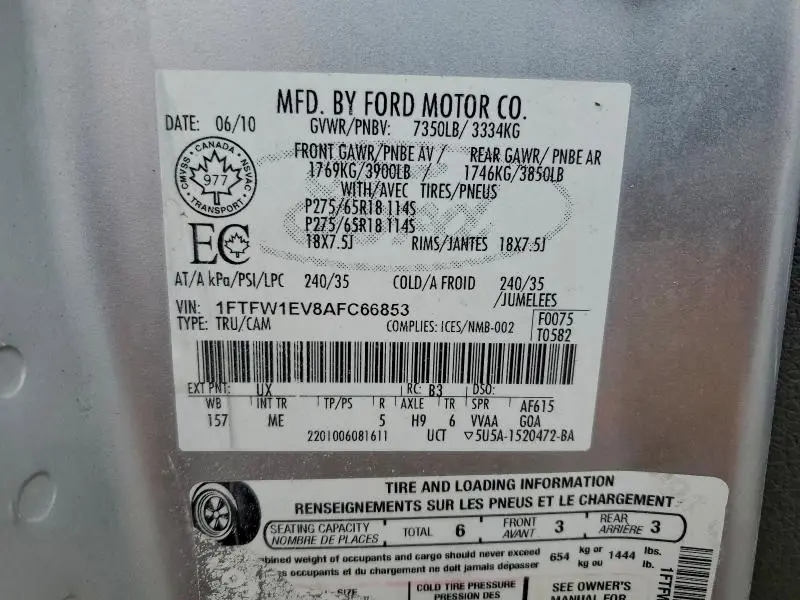 2010 FORD F150 SUPERCREW  