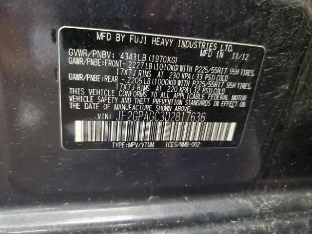 2013 SUBARU XV CROSSTREK 2.0 LIMITED  