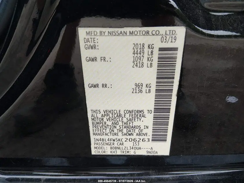 2019 NISSAN ALTIMA 2.5 PLATINUM