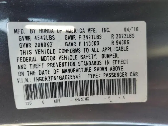 2016 HONDA ACCORD EXL  