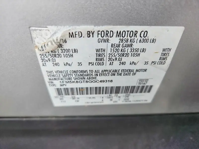 2016 FORD EXPLORER SPORT  