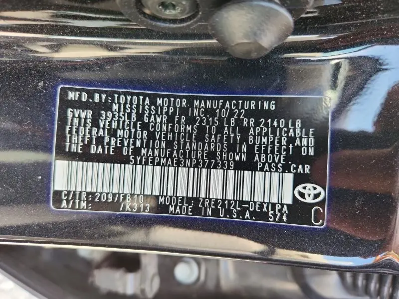 2022 TOYOTA COROLLA LE  
