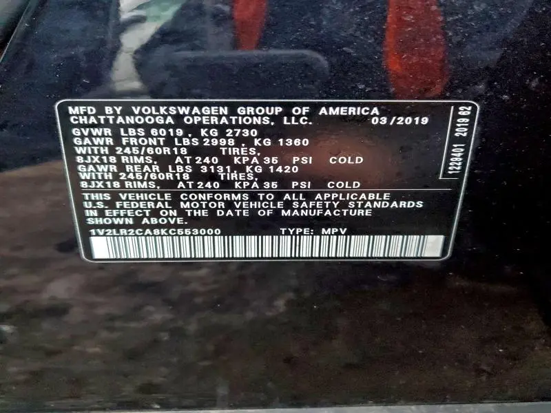 2019 VOLKSWAGEN ATLAS SE  