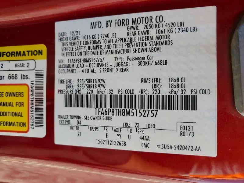 2021 FORD MUSTANG   