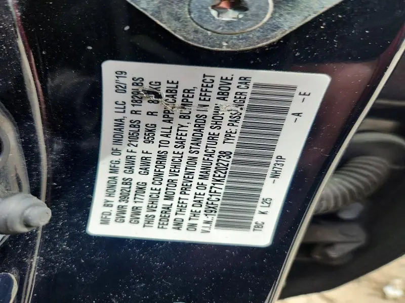 2019 HONDA CIVIC EXL  