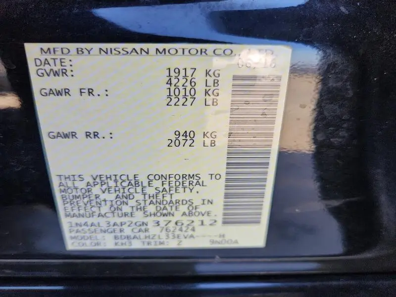 2016 NISSAN ALTIMA 2.5 SR  