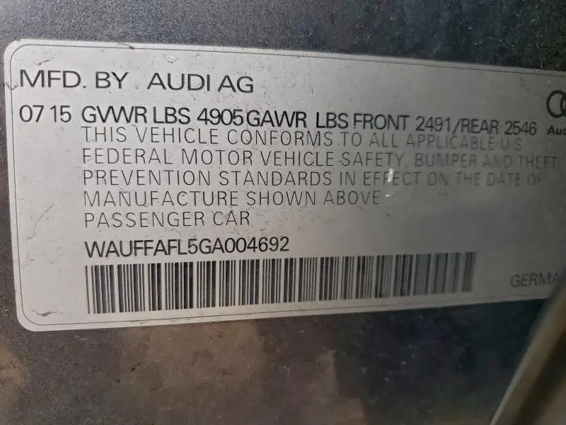 2016 AUDI A4 PREMIUM PLUS S-LINE  