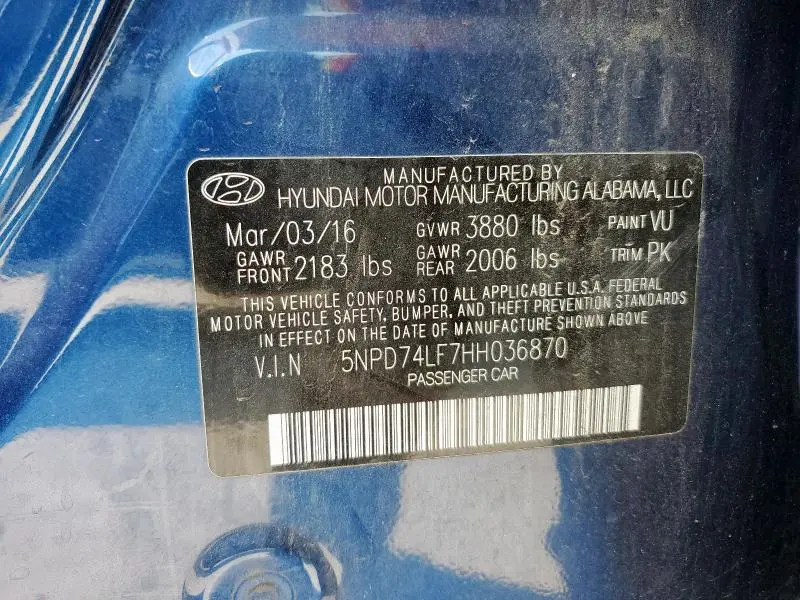 2017 HYUNDAI ELANTRA SE  