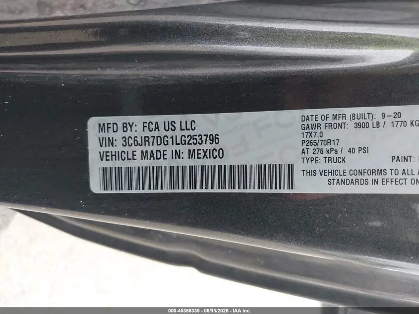 2020 RAM 1500 CLASSIC TRADESMAN  4X4 8' BOX