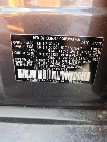 2018 SUBARU OUTBACK 2.5I PREMIUM  