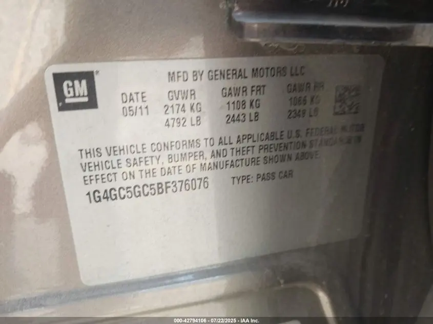 2011 BUICK LACROSSE CXL