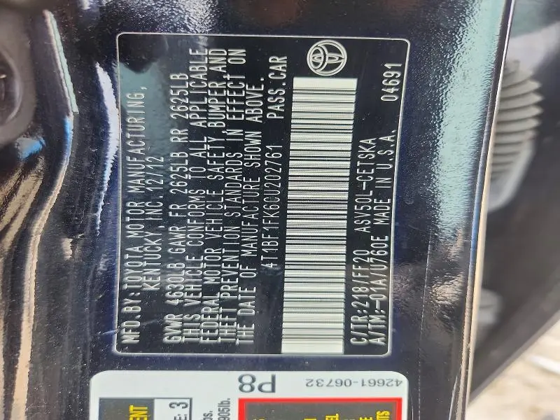 2012 TOYOTA CAMRY SE SPORT LIMITED EDITION  