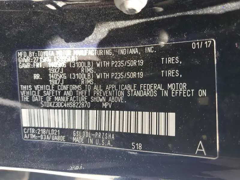 2017 TOYOTA SIENNA SE  