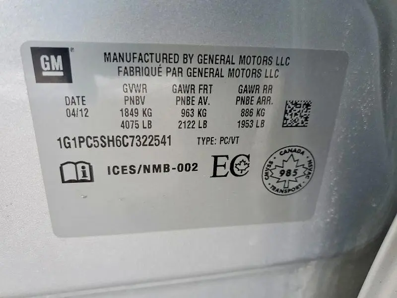 2012 CHEVROLET CRUZE LS  