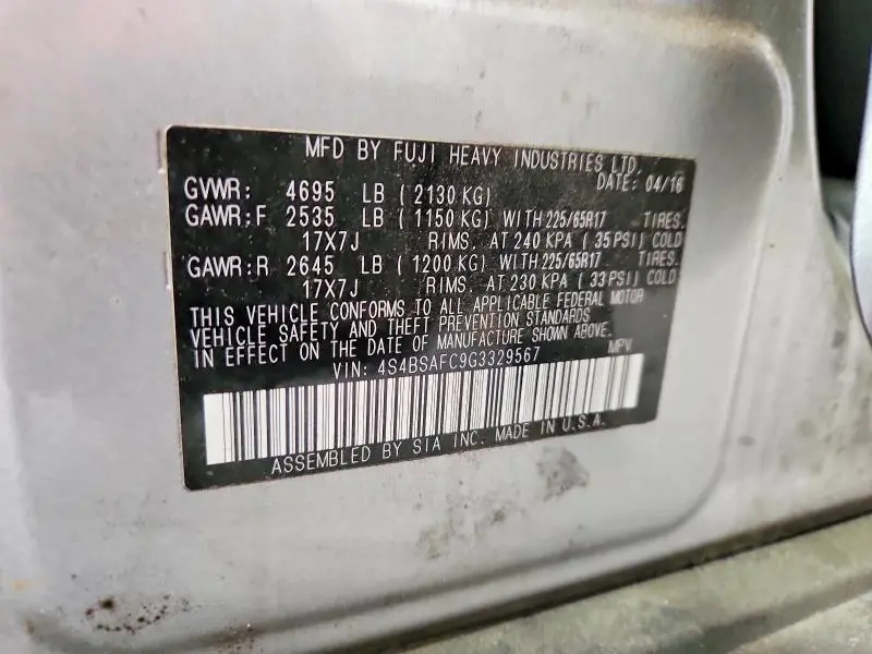 2016 SUBARU OUTBACK 2.5I PREMIUM  