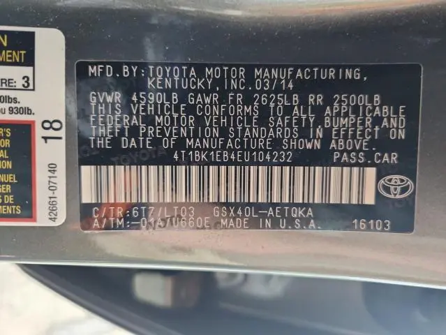 2014 TOYOTA AVALON BASE  