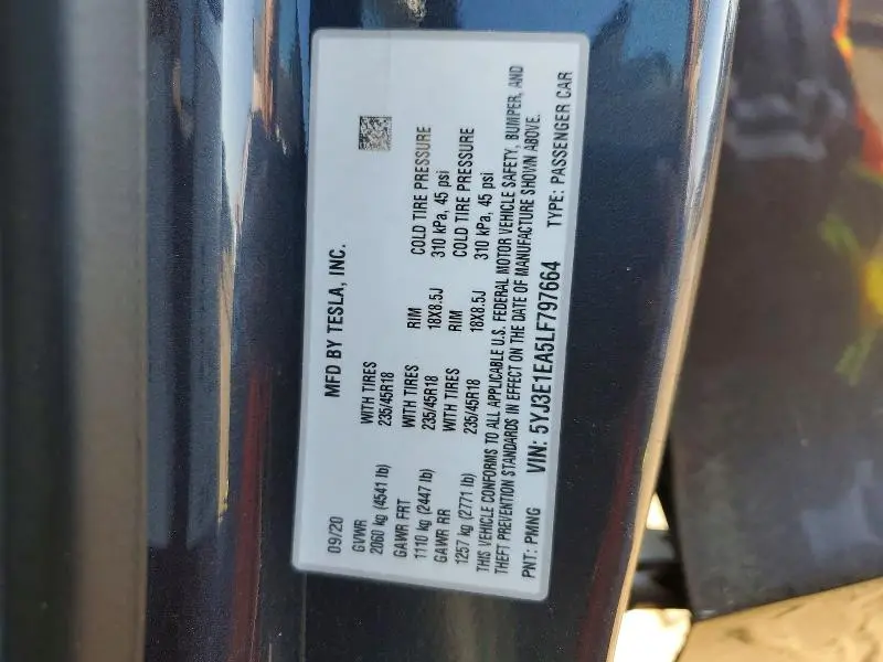 2020 TESLA MODEL 3   