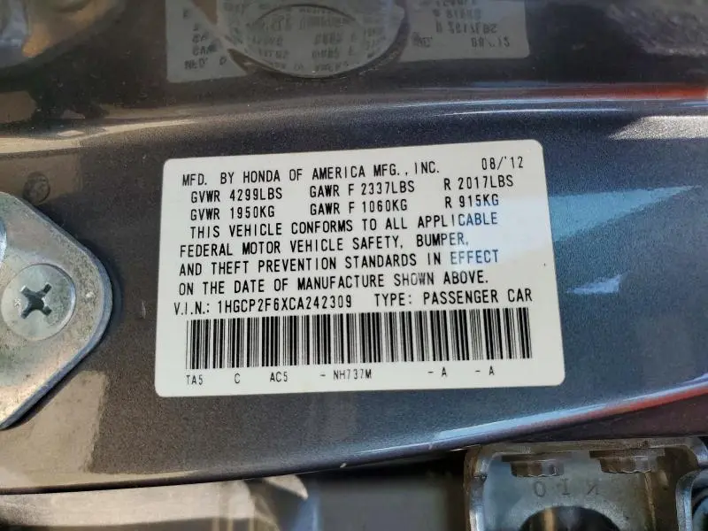 2012 HONDA ACCORD SE  