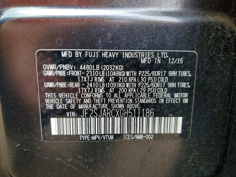 2016 SUBARU FORESTER 2.5I LIMITED  