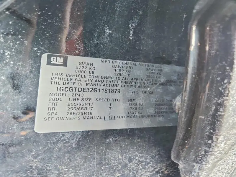 2016 CHEVROLET COLORADO Z71  