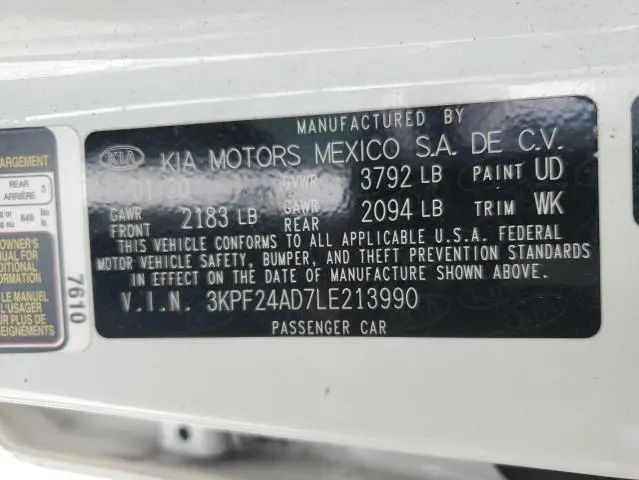 2020 KIA FORTE FE  