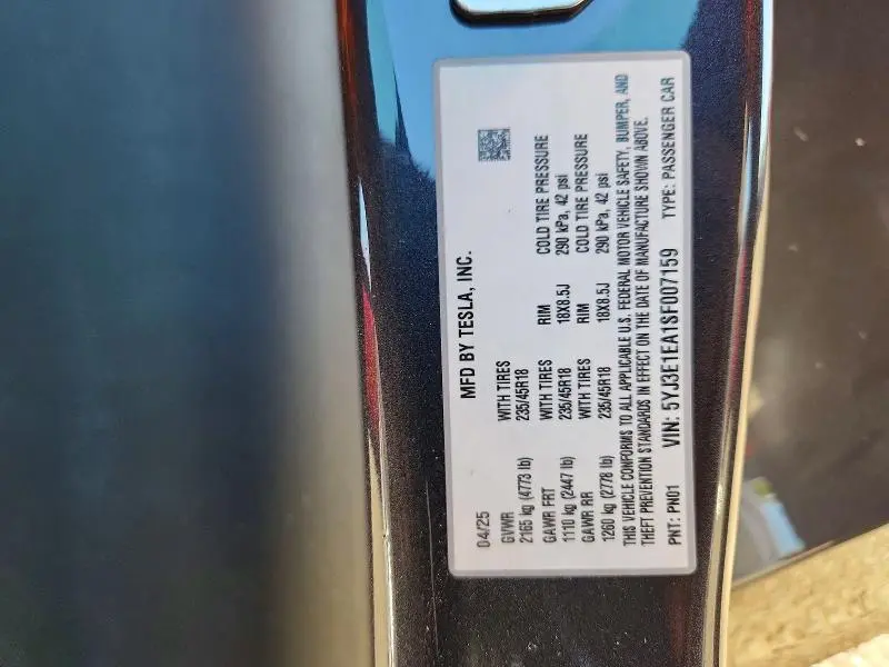 2025 TESLA MODEL 3   