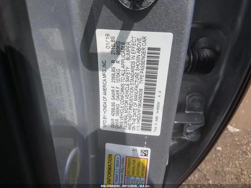 2019 HONDA ACCORD LX