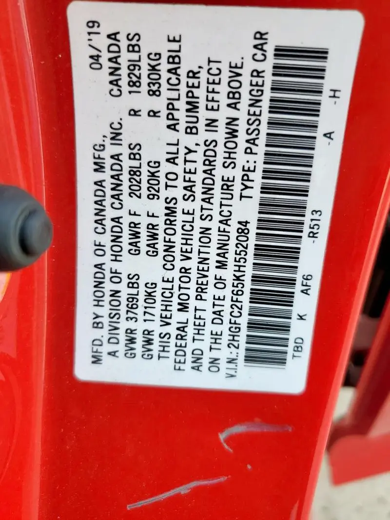 2019 HONDA CIVIC LX  