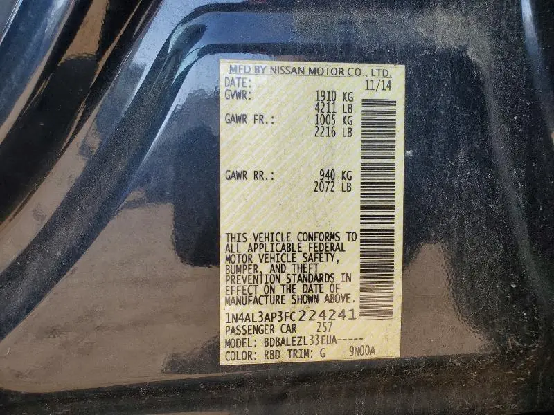 2015 NISSAN ALTIMA 2.5 S  