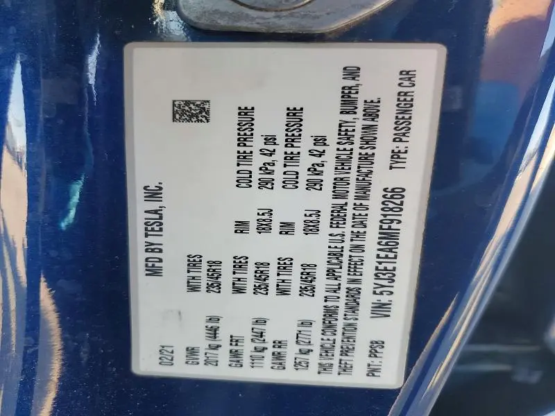 2021 TESLA MODEL 3   