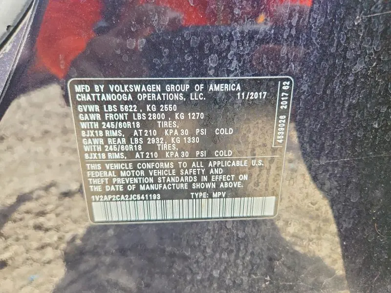 2018 VOLKSWAGEN ATLAS S  
