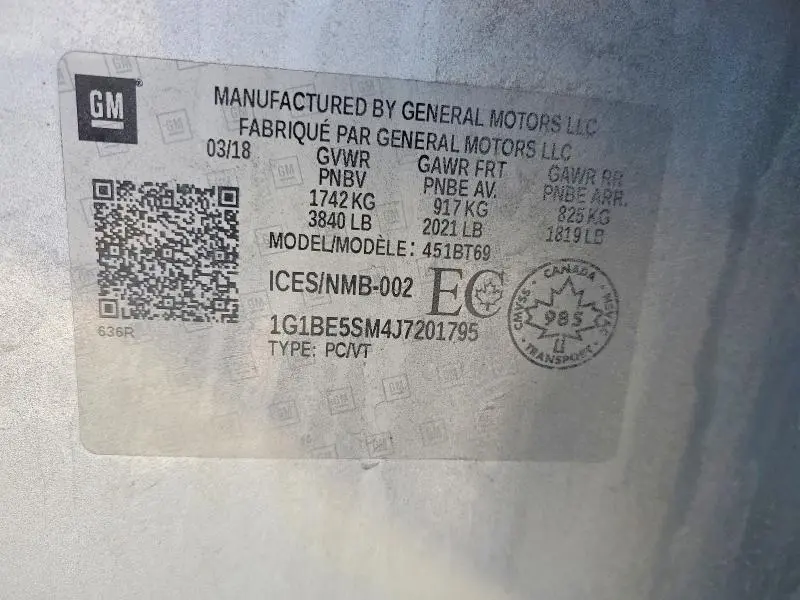 2018 CHEVROLET CRUZE LT  