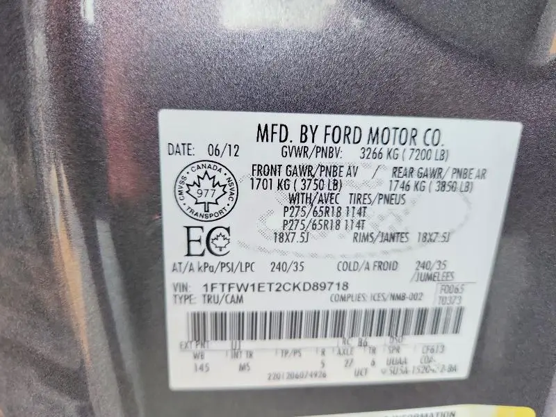 2012 FORD F150 SUPERCREW  