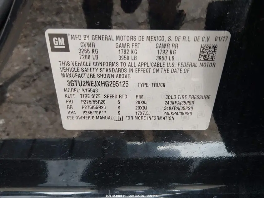 2017 GMC SIERRA 1500 SLT