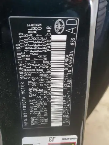 2013 TOYOTA COROLLA BASE  