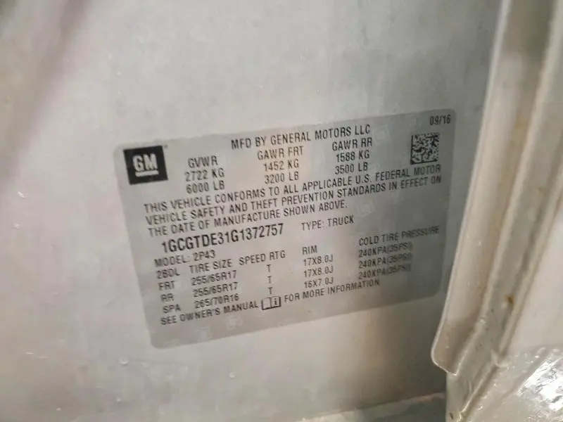 2016 CHEVROLET COLORADO Z71  