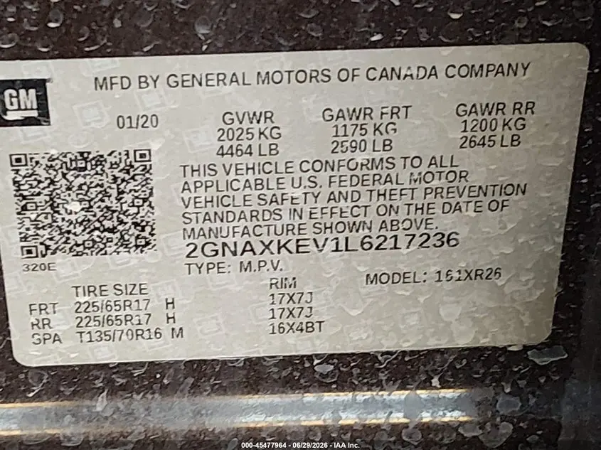 2020 CHEVROLET EQUINOX FWD LT 1.5L TURBO