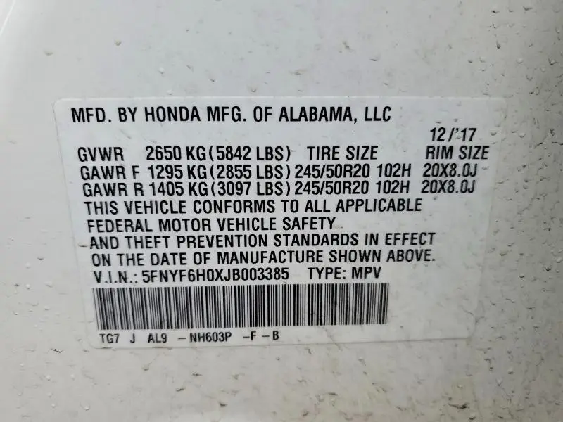 2018 HONDA PILOT ELITE  